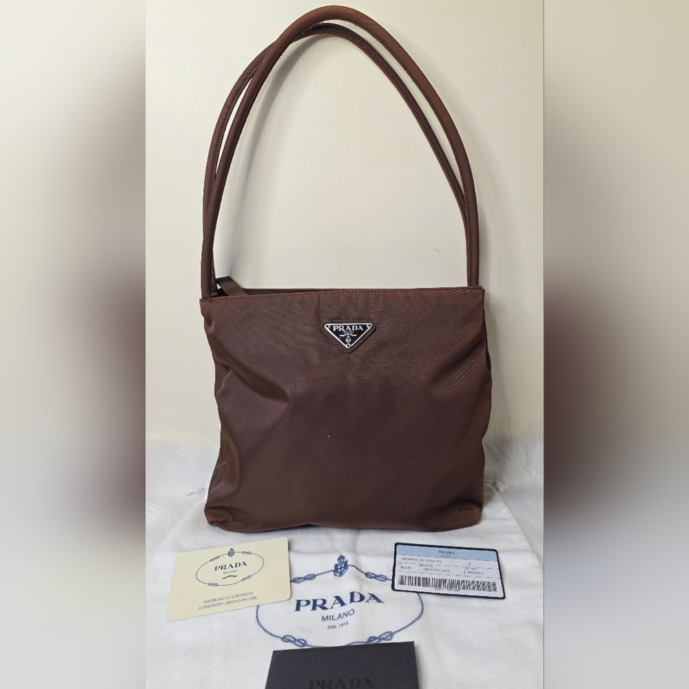 Prada Brown Nylon Tote Shoulder Bag